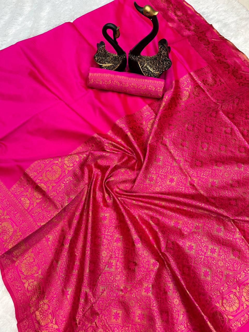 Elegant Organic Banarasi Lichi Silk Wedding Saree