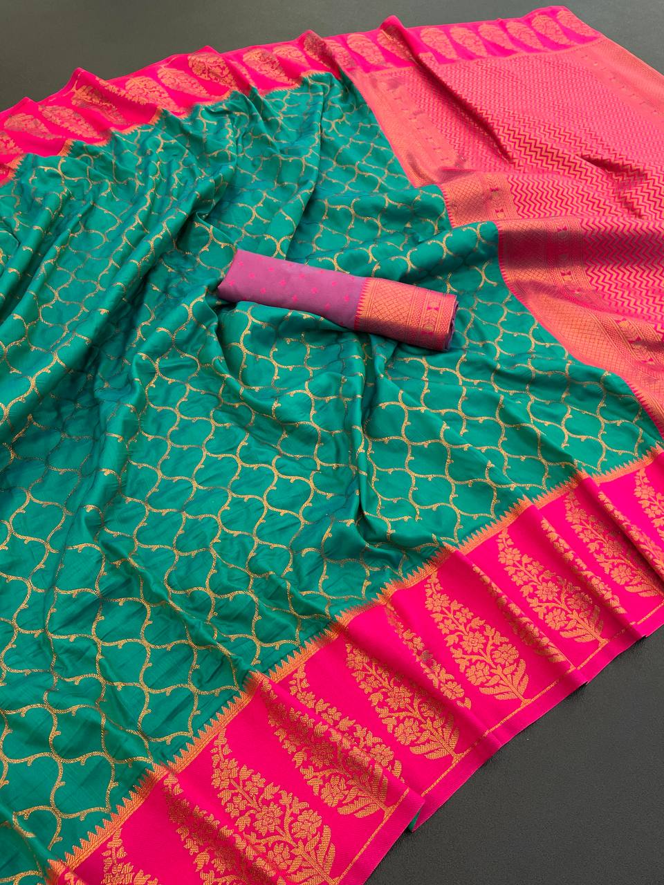 Premium Kanjivaram Soft Silk Saree with Copper Zari Jaal