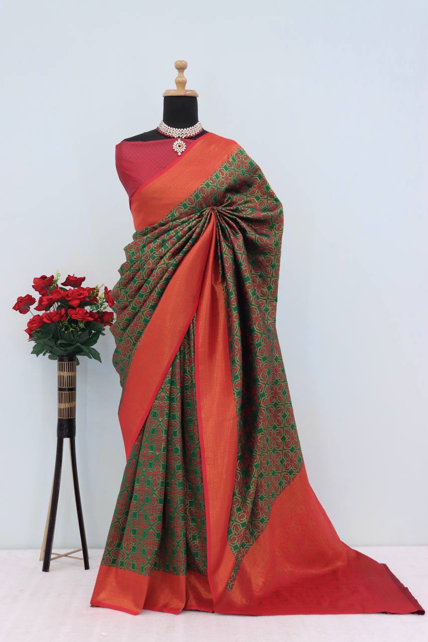 Premium Kanjivaram Soft Silk Saree with Copper Zari Jaal Weaving