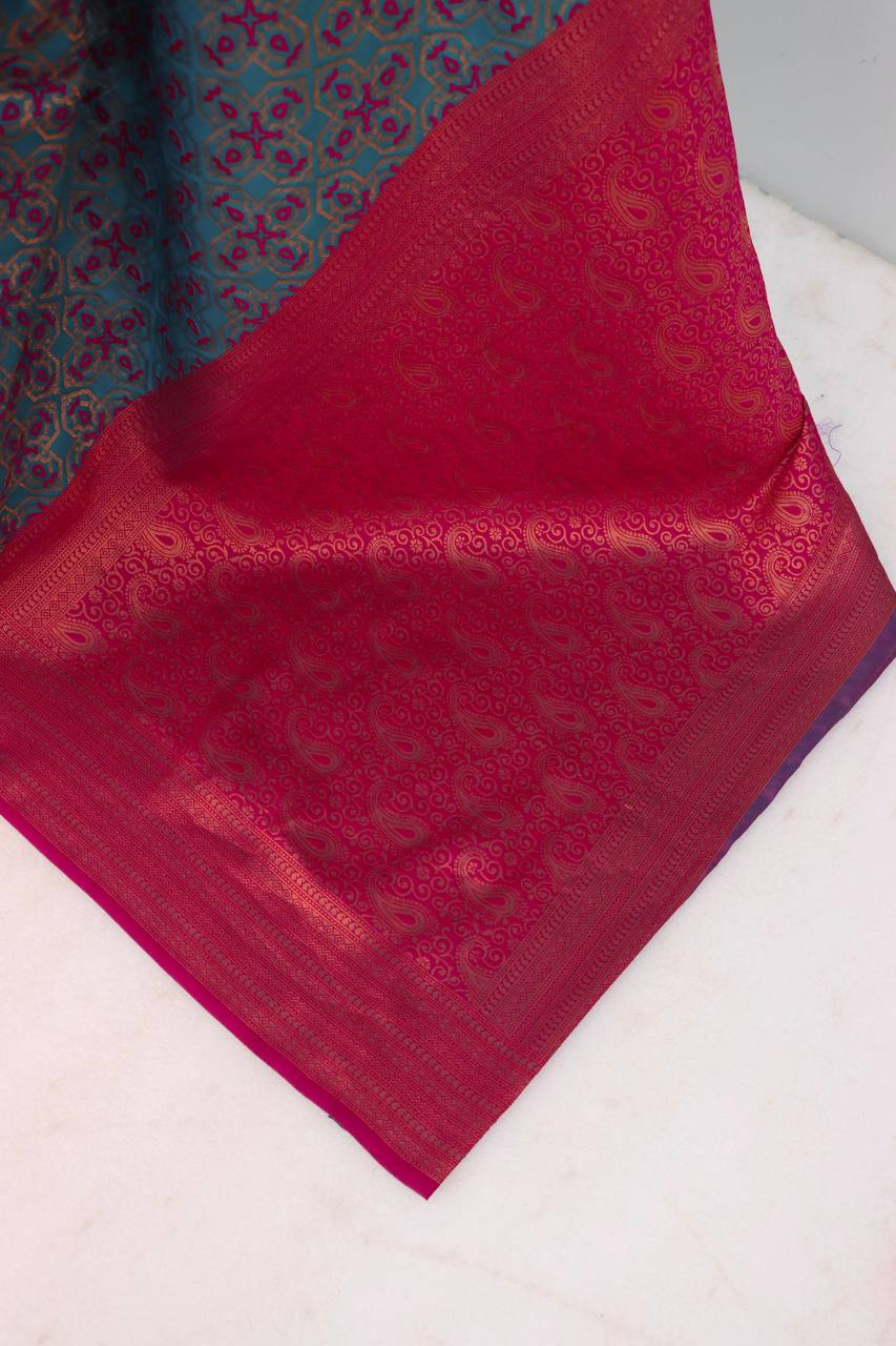 Premium Kanjivaram Soft Silk Saree with Copper Zari Jaal Weaving