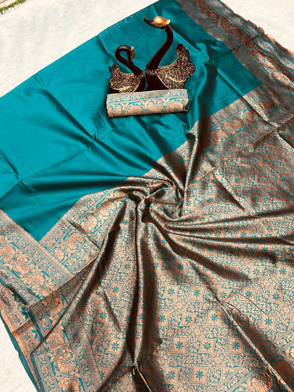 Elegant Organic Banarasi Lichi Silk Wedding Saree