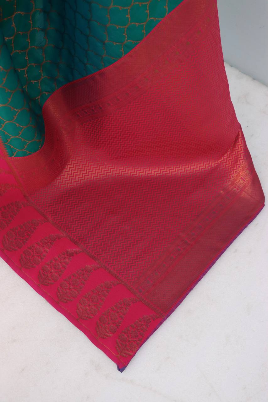 Premium Kanjivaram Soft Silk Saree with Copper Zari Jaal