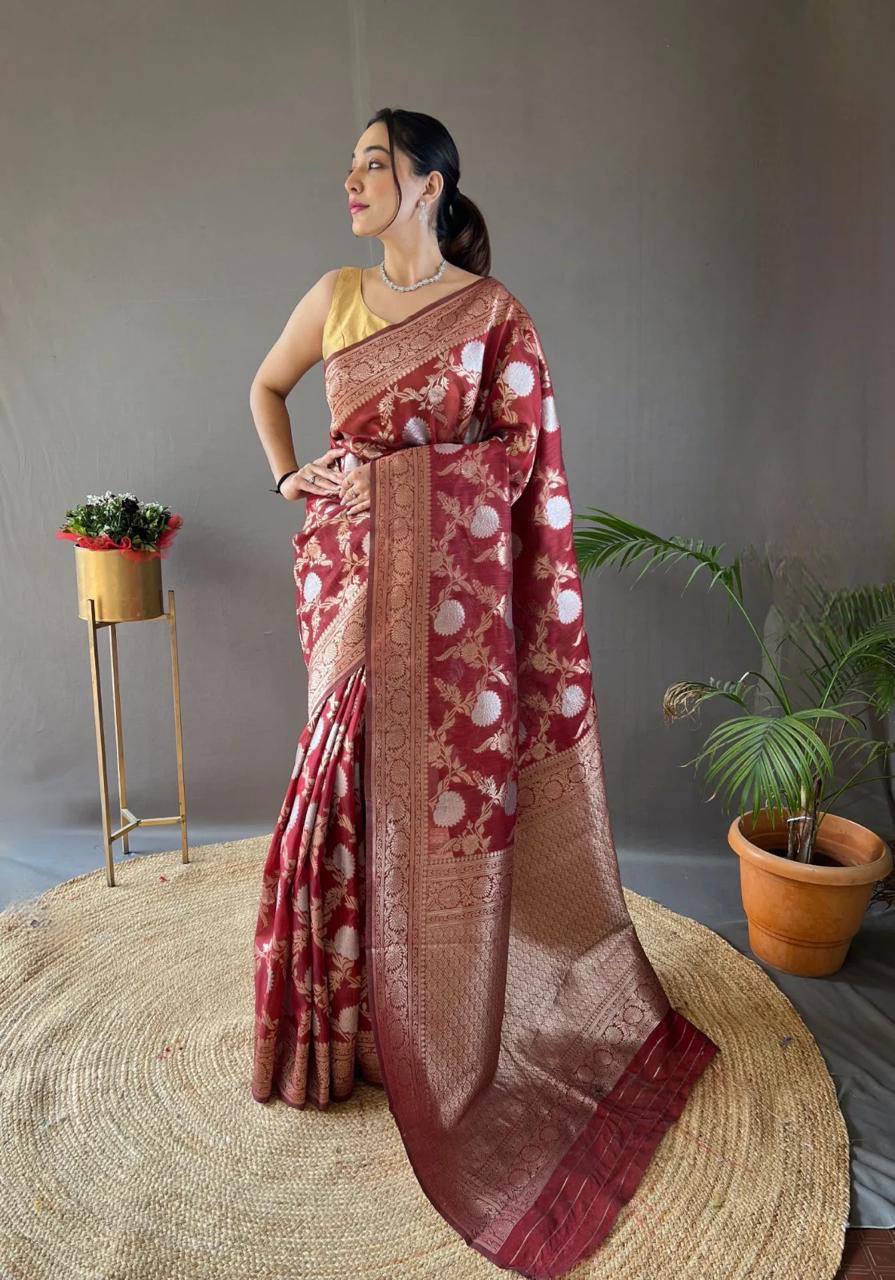 Premium Lilan Slub Soft Cotton Saree with Rich Weaving Blouse
