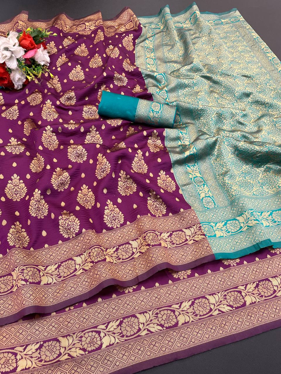 Elegant Organic Banarasi Lichi Silk Wedding Saree