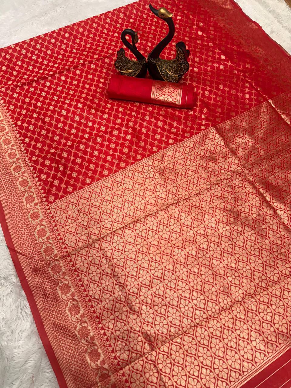 Elegant Organic Banarasi Lichi Silk Wedding Saree