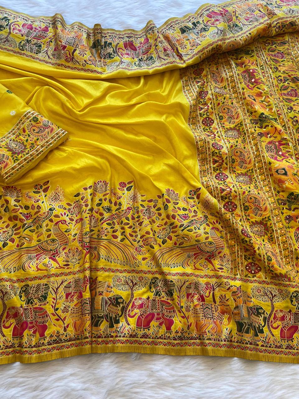 Hand Dyed Rajwadi Pashmina Silk Saree with Kashmiri Woven Pallu