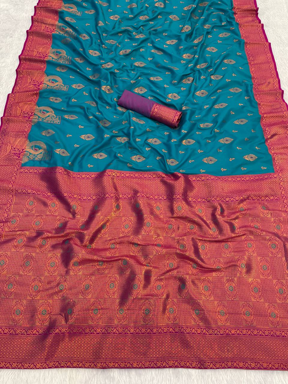 Premium Kanjivaram Soft Silk Saree with Copper Zari Jaal Weaving
