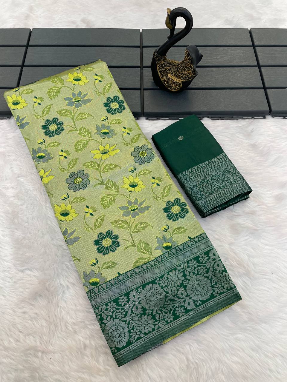 Triple Weaving Zari Tissue Kanchi Saree with Meena Work