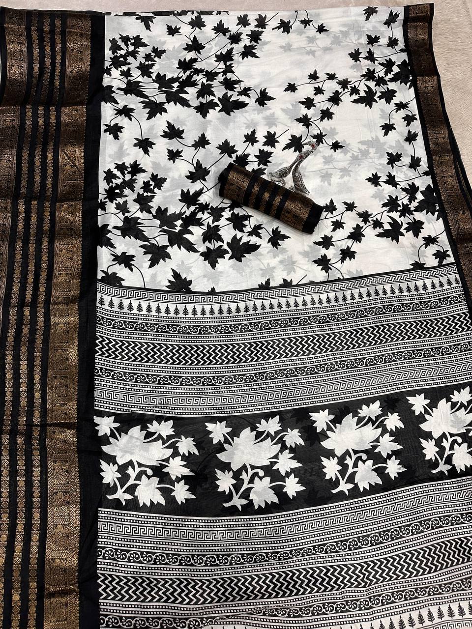 Pure Dola Silk Saree with Jacquard Border & Kalamkari Print