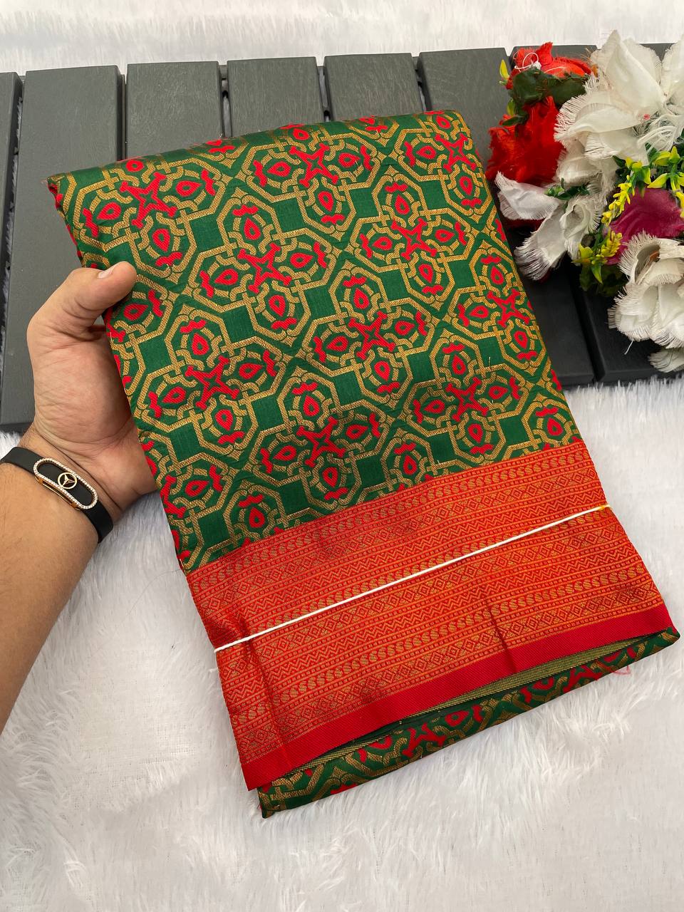 Premium Kanjivaram Soft Silk Saree with Copper Zari Jaal Weaving