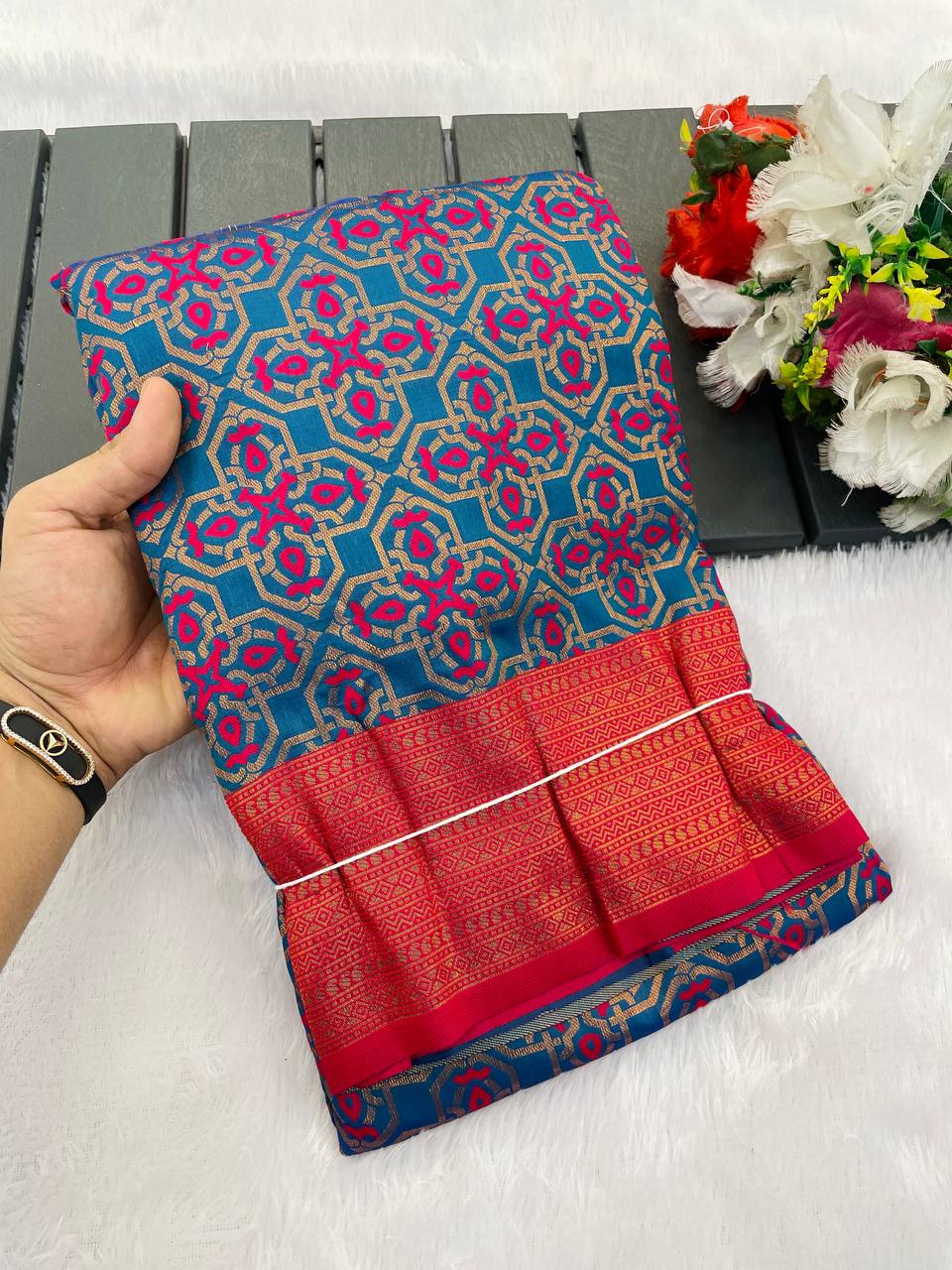 Premium Kanjivaram Soft Silk Saree with Copper Zari Jaal Weaving