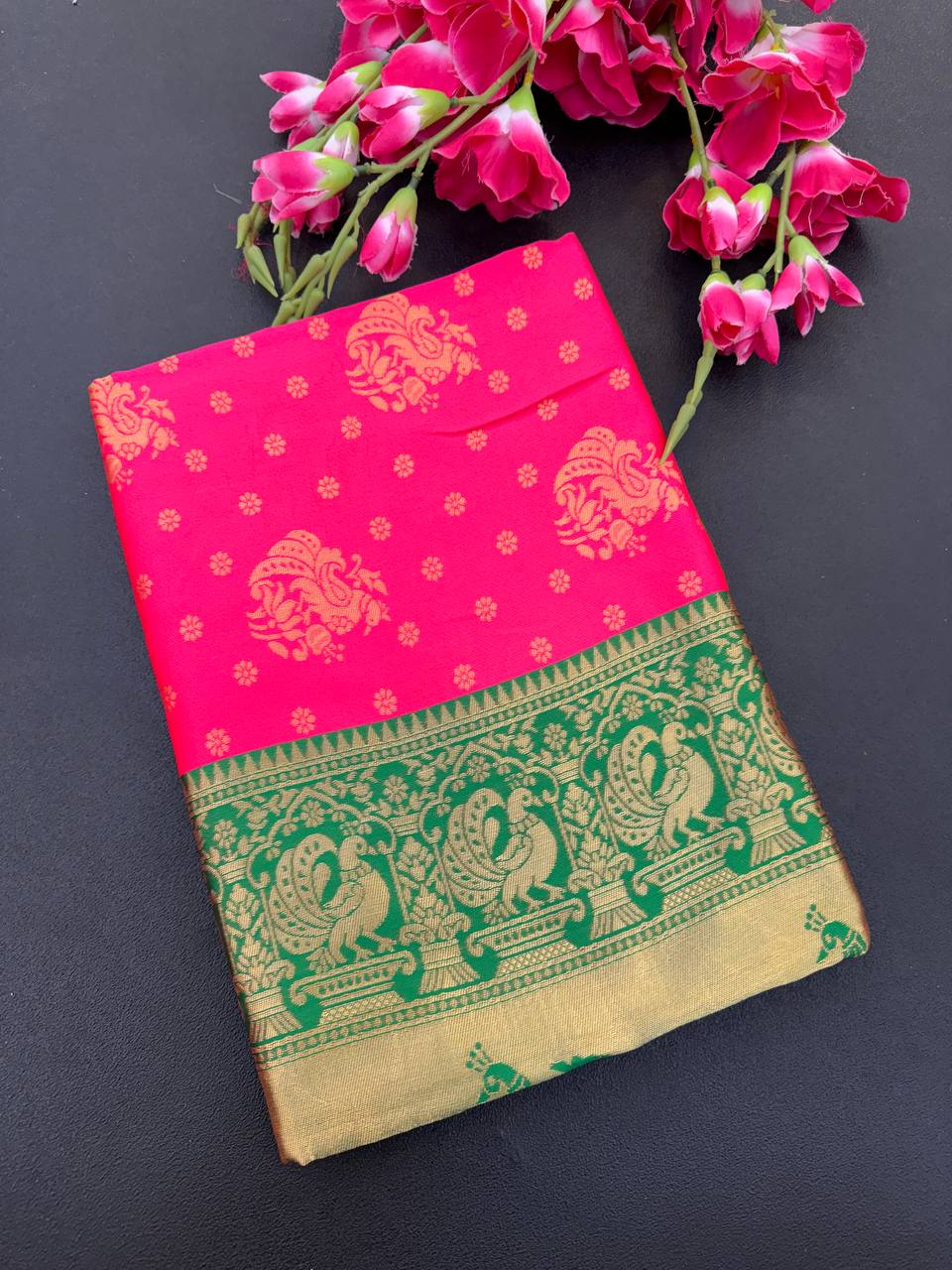 Elegant Organic Banarasi Lichi Silk Wedding Saree