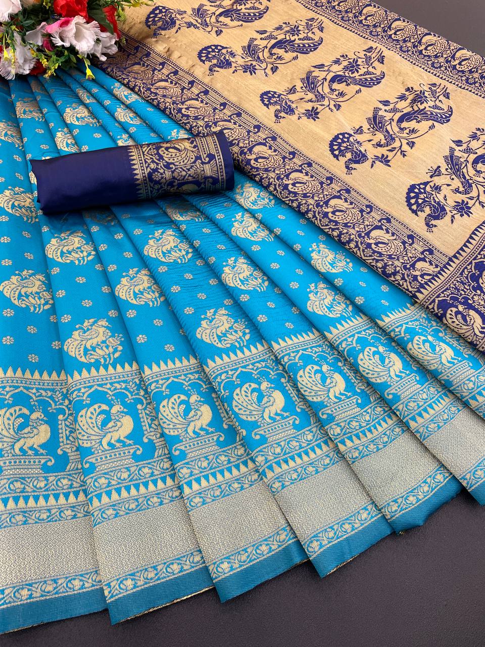 Elegant Organic Banarasi Lichi Silk Wedding Saree