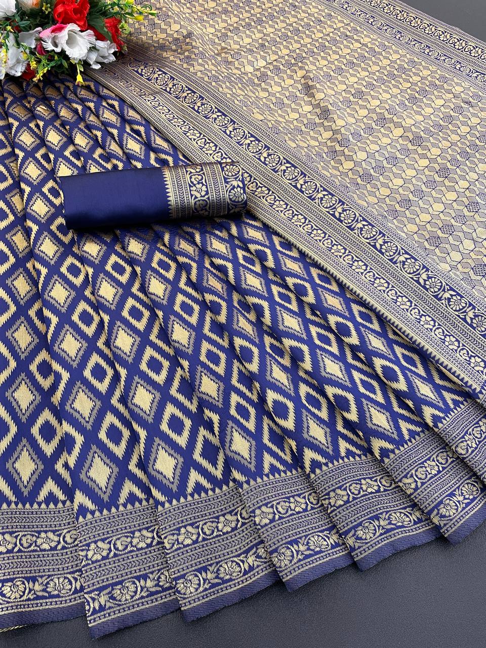 Elegant Organic Banarasi Lichi Silk Wedding Saree