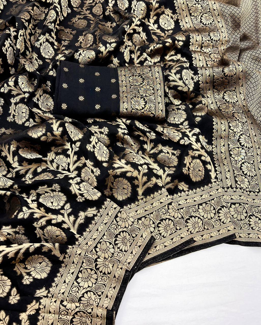 Pure Soft Khadi Georgette Silk Saree with Zari Pichwai Pallu