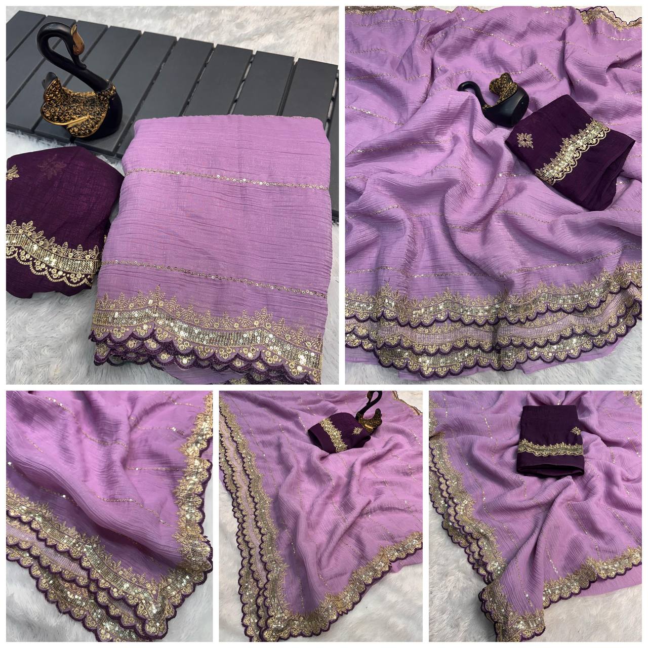 Soft Crunchy Fabric Designer Saree with Sequins & Zari Work