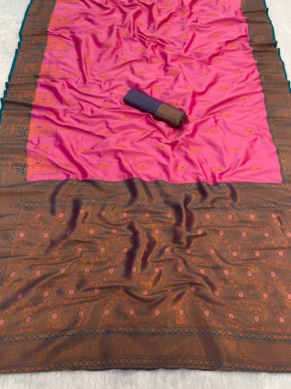 Premium Kanjivaram Soft Silk Saree with Copper Zari Jaal Weaving