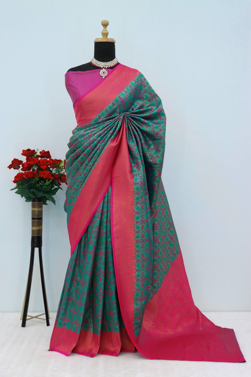 Premium Kanjivaram Soft Silk Saree with Copper Zari Jaal Weaving