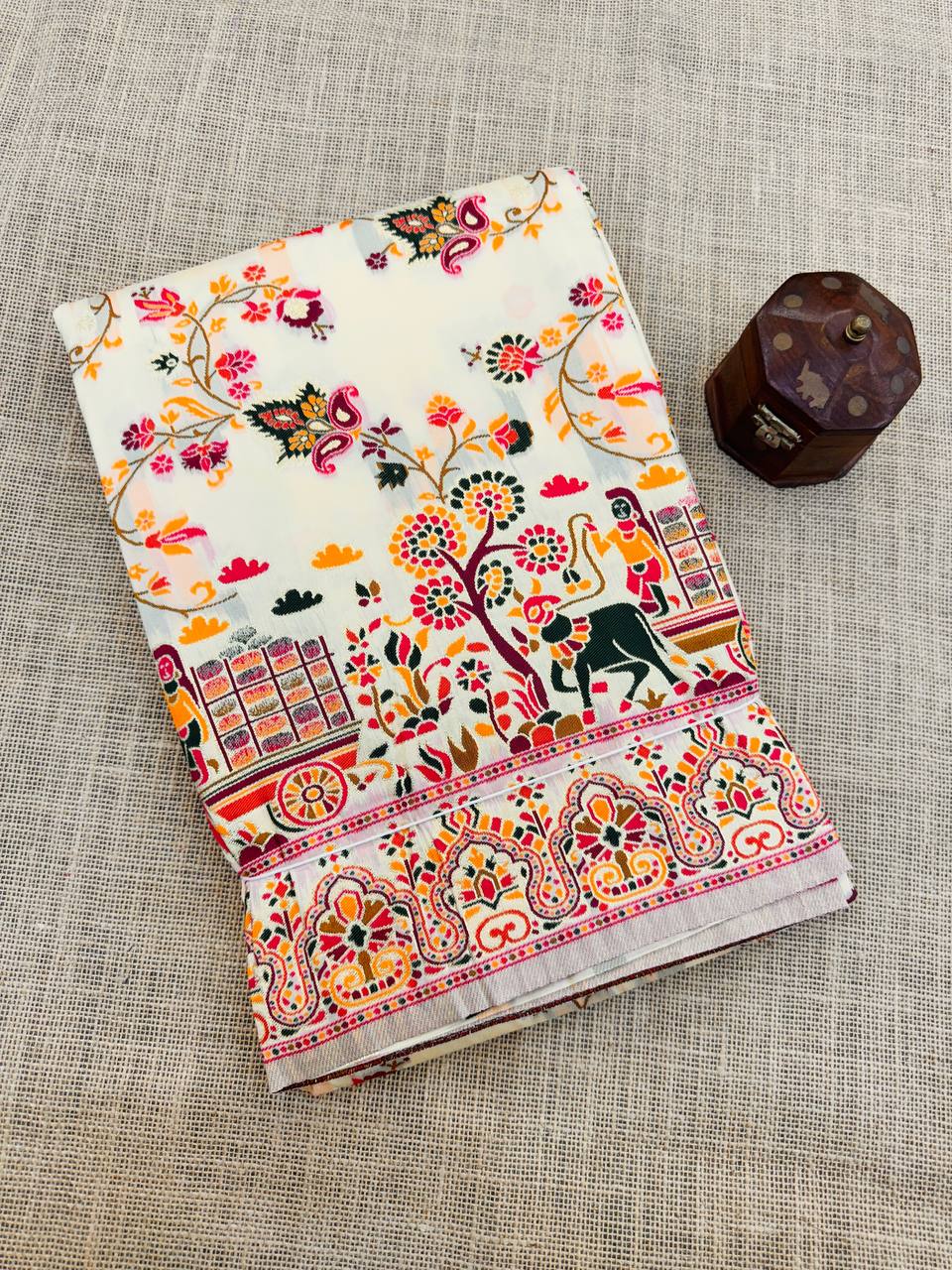 Rajwadi Pashmina Silk Weaving Saree with Kashmiri Pallu