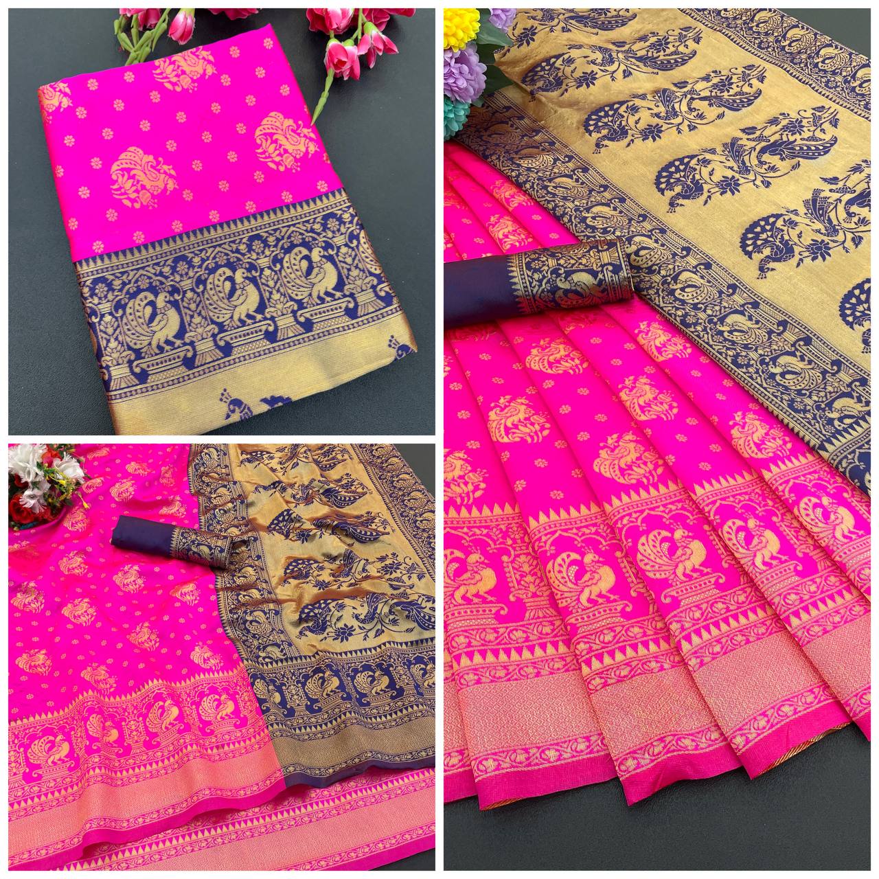 Elegant Organic Banarasi Lichi Silk Wedding Saree