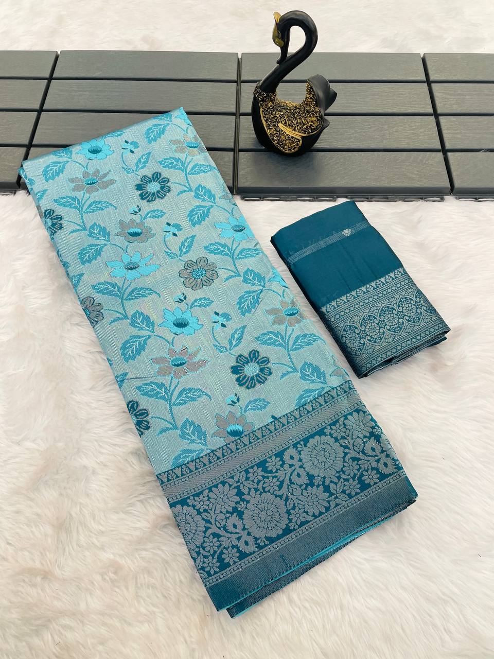 Triple Weaving Zari Tissue Kanchi Saree with Meena Work