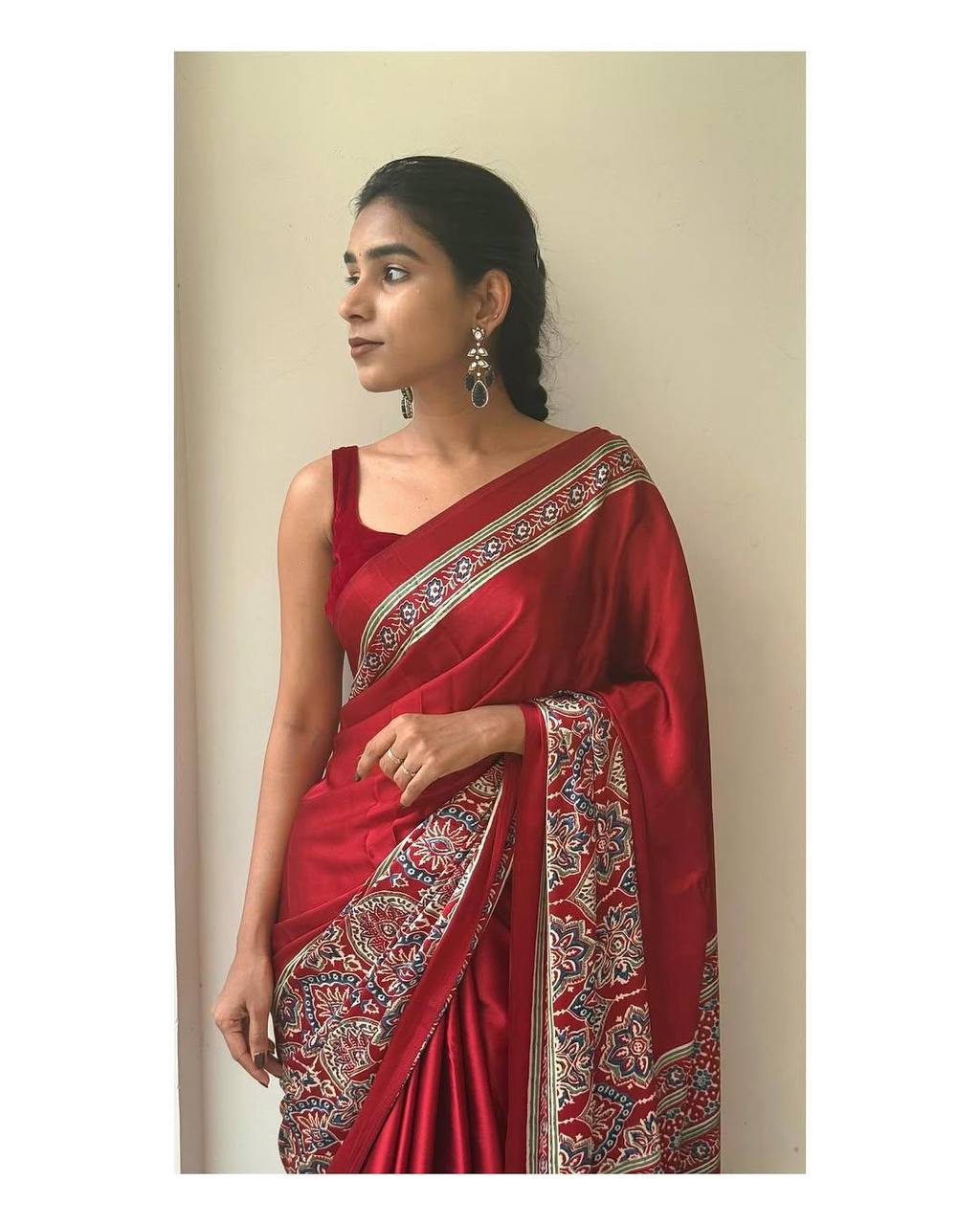 Original Ajrakh Semi Gaji Silk Bandhej Saree
