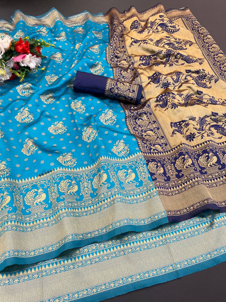 Elegant Organic Banarasi Lichi Silk Wedding Saree