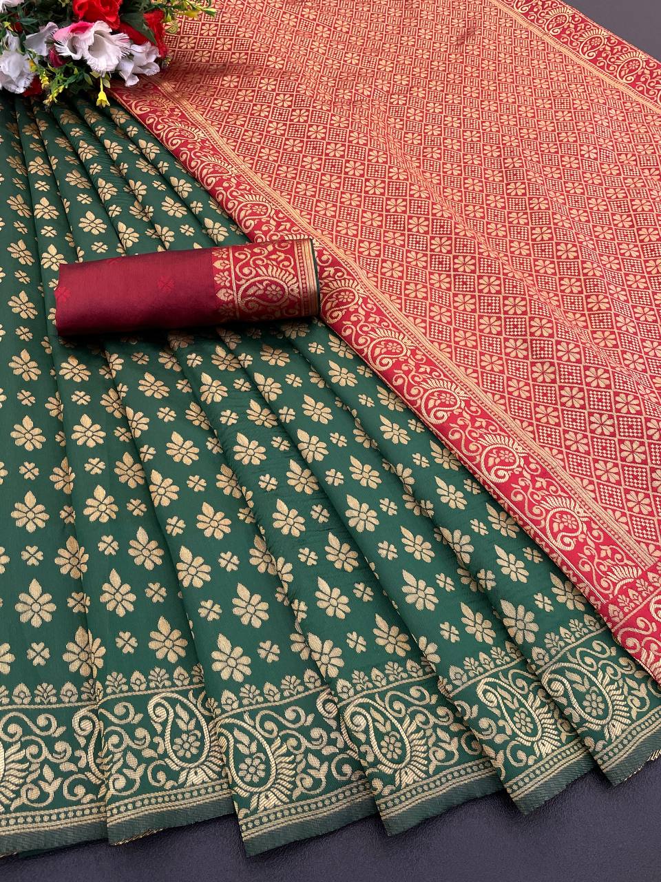 Elegant Organic Banarasi Lichi Silk Wedding Saree
