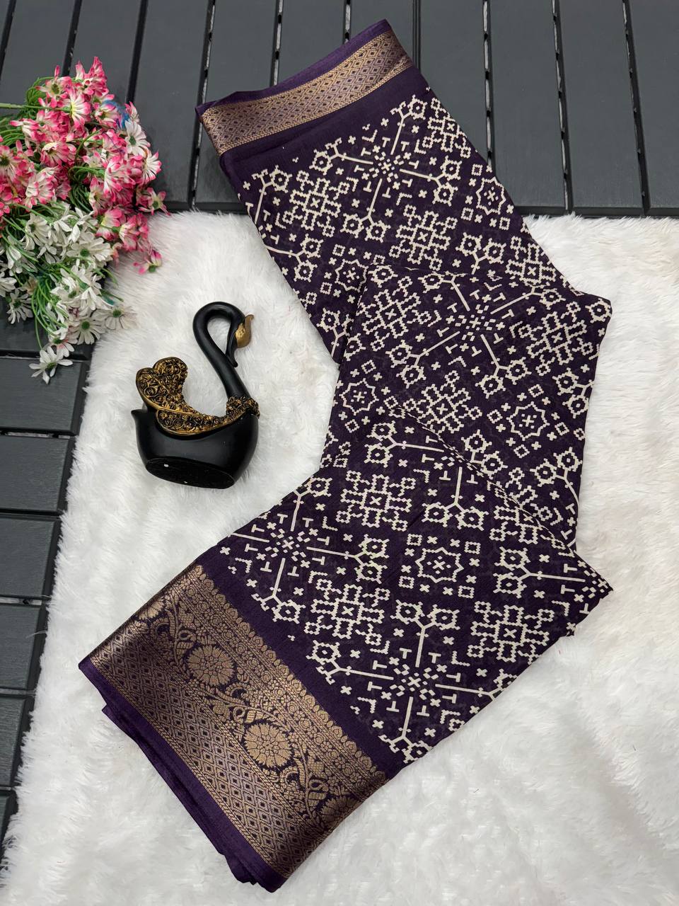 Soft Dola Silk Saree with Jacquard Border & HD Print