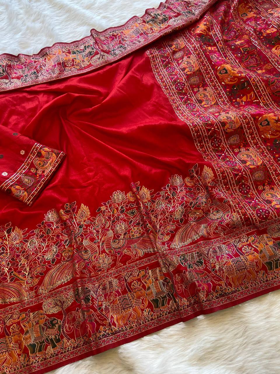 Hand Dyed Rajwadi Pashmina Silk Saree with Kashmiri Woven Pallu