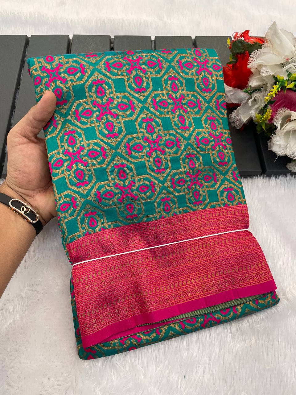 Premium Kanjivaram Soft Silk Saree with Copper Zari Jaal Weaving