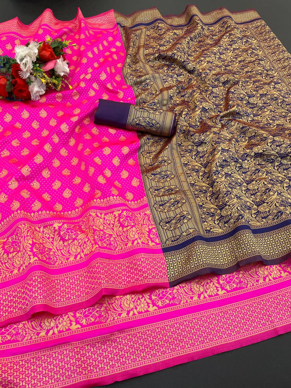 Elegant Organic Banarasi Lichi Silk Wedding Saree