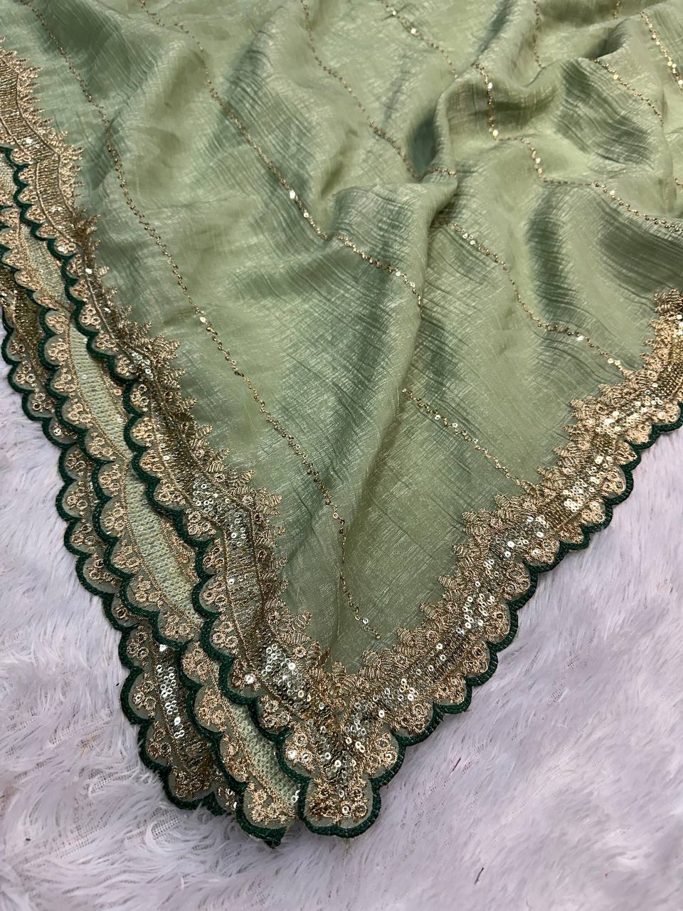 Soft Crunchy Fabric Designer Saree with Sequins & Zari Work