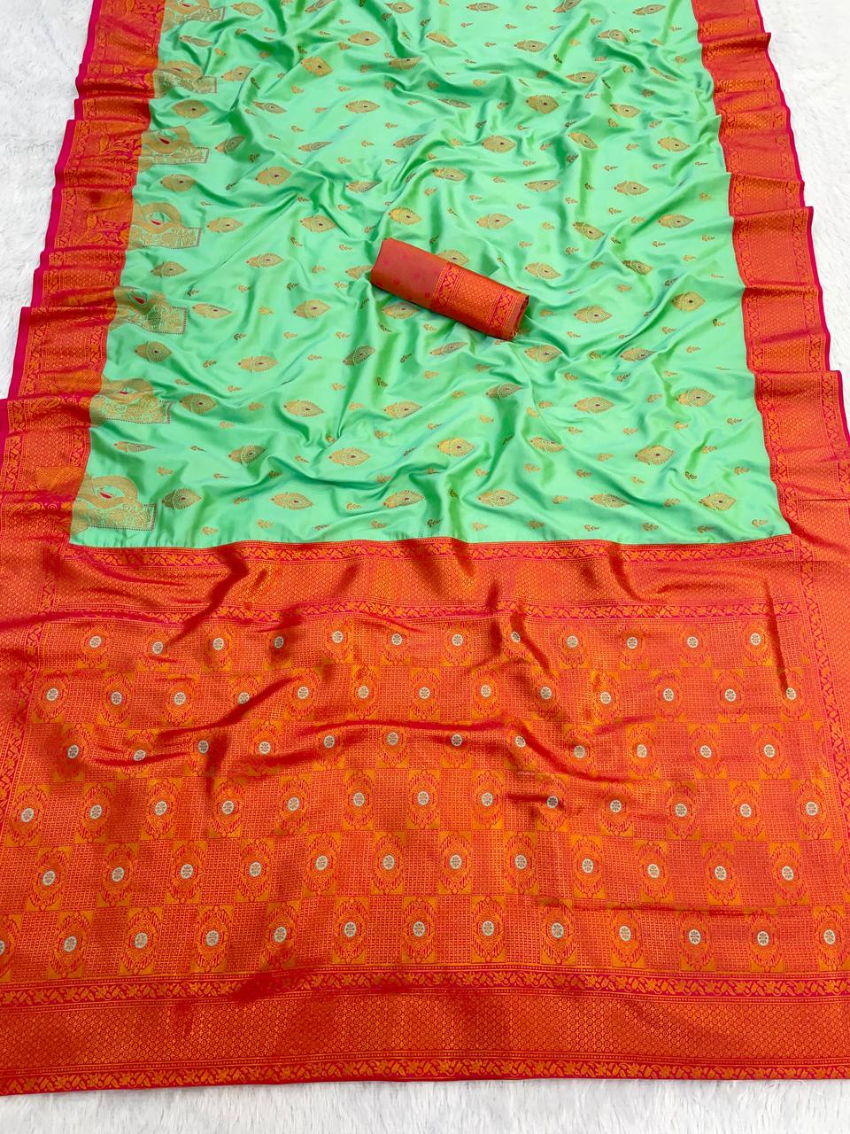Premium Kanjivaram Soft Silk Saree with Copper Zari Jaal Weaving