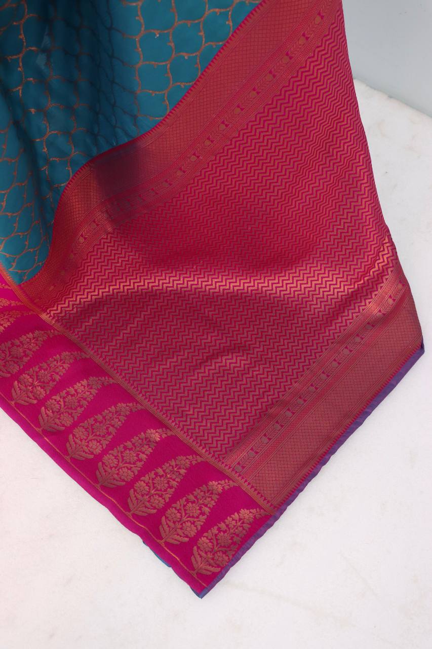 Premium Kanjivaram Soft Silk Saree with Copper Zari Jaal