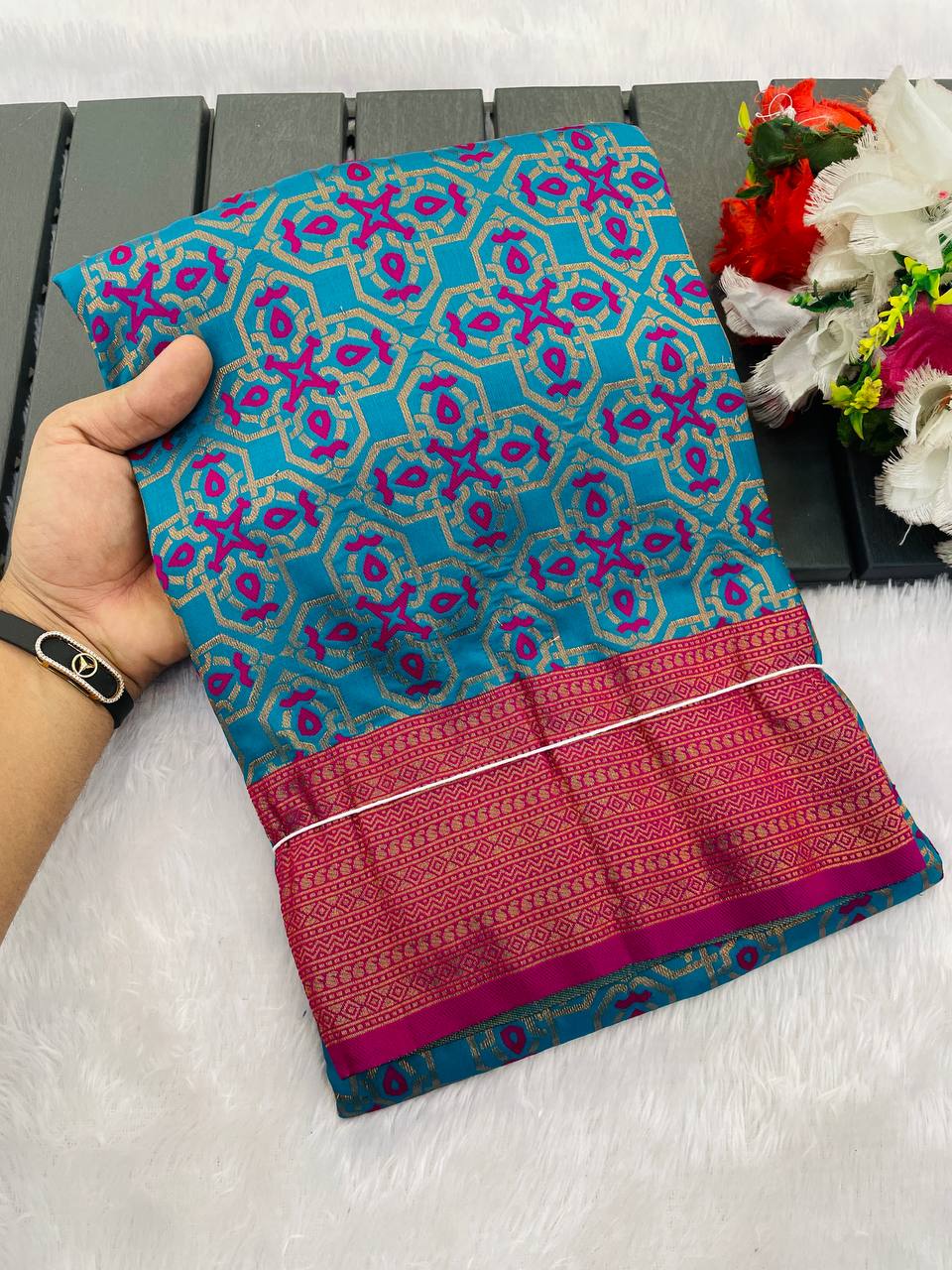 Premium Kanjivaram Soft Silk Saree with Copper Zari Jaal Weaving