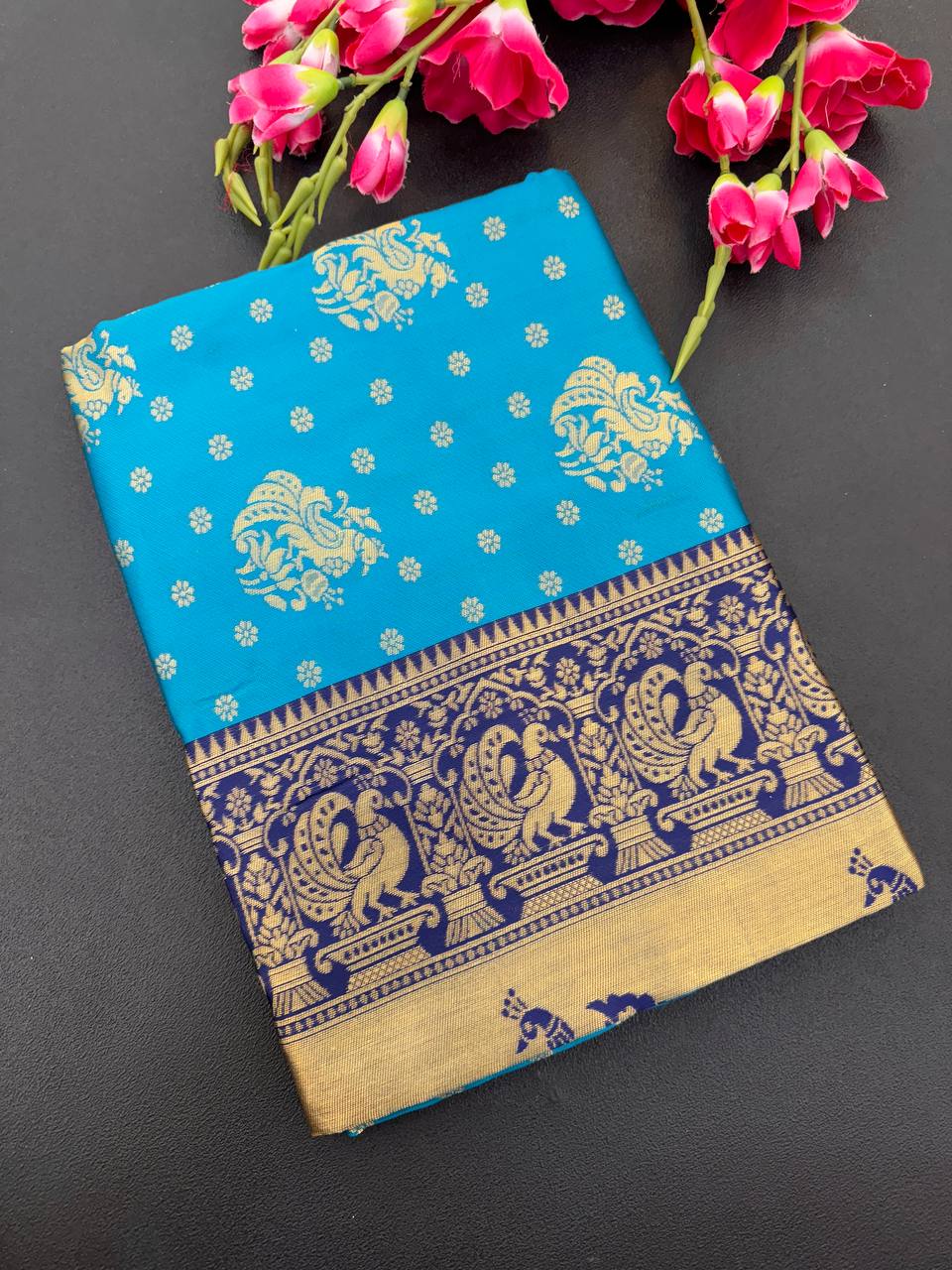 Elegant Organic Banarasi Lichi Silk Wedding Saree