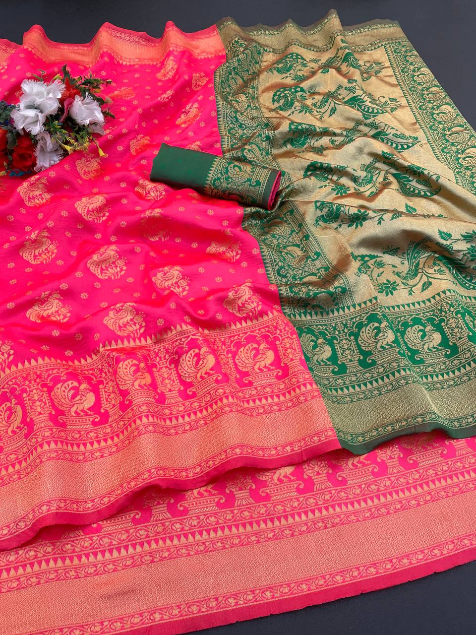 Elegant Organic Banarasi Lichi Silk Wedding Saree