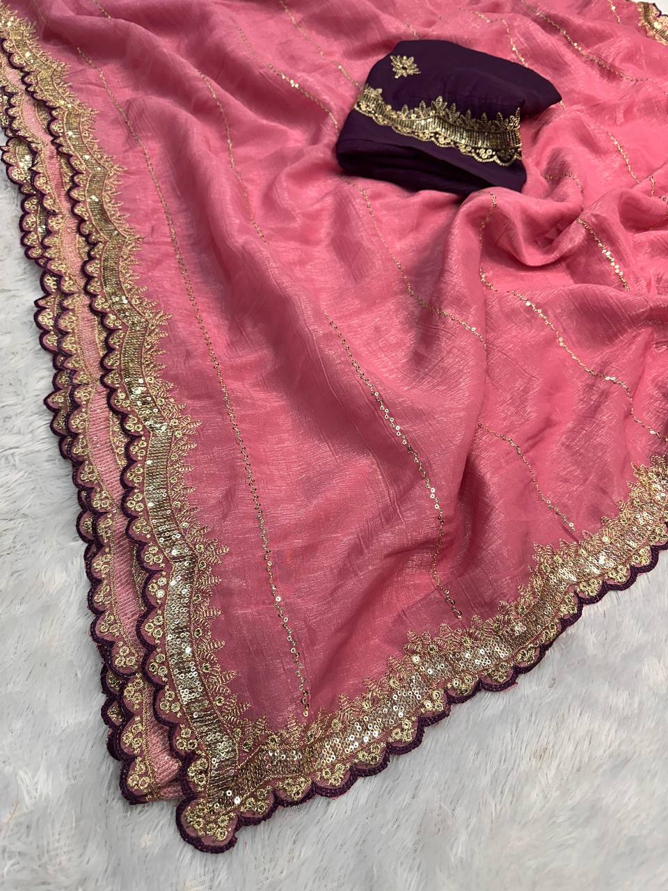 Soft Crunchy Fabric Designer Saree with Sequins & Zari Work