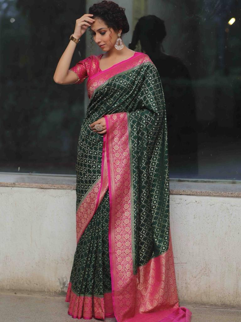 Organic Banarasi Lichi Silk Wedding Saree – Rich & Comfortable