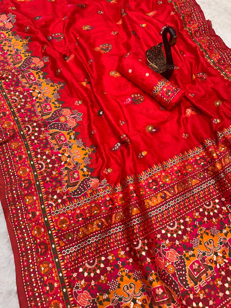 Hand Dyed Rajwadi Pashmina Silk Saree with Kashmiri Woven Pallu