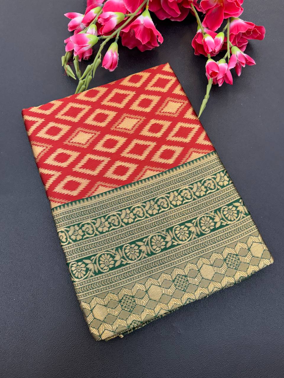 Elegant Organic Banarasi Lichi Silk Wedding Saree