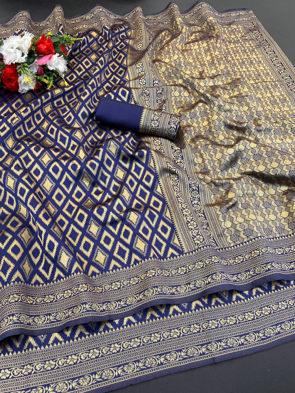 Elegant Organic Banarasi Lichi Silk Wedding Saree