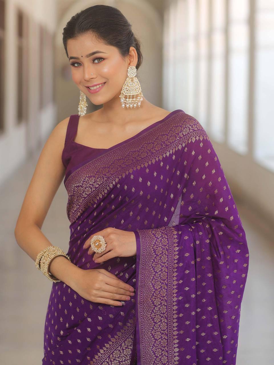 Comfort Wear Banarasi Style Lichi Silk Wedding Saree