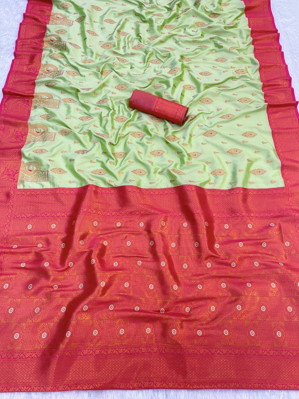 Premium Kanjivaram Soft Silk Saree with Copper Zari Jaal Weaving