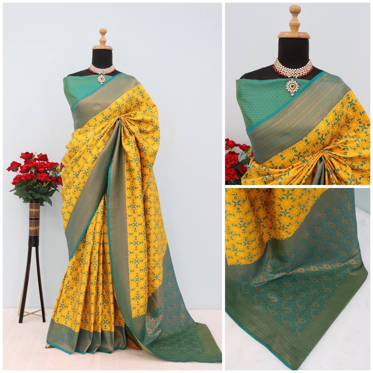 Premium Kanjivaram Soft Silk Saree with Copper Zari Jaal Weaving