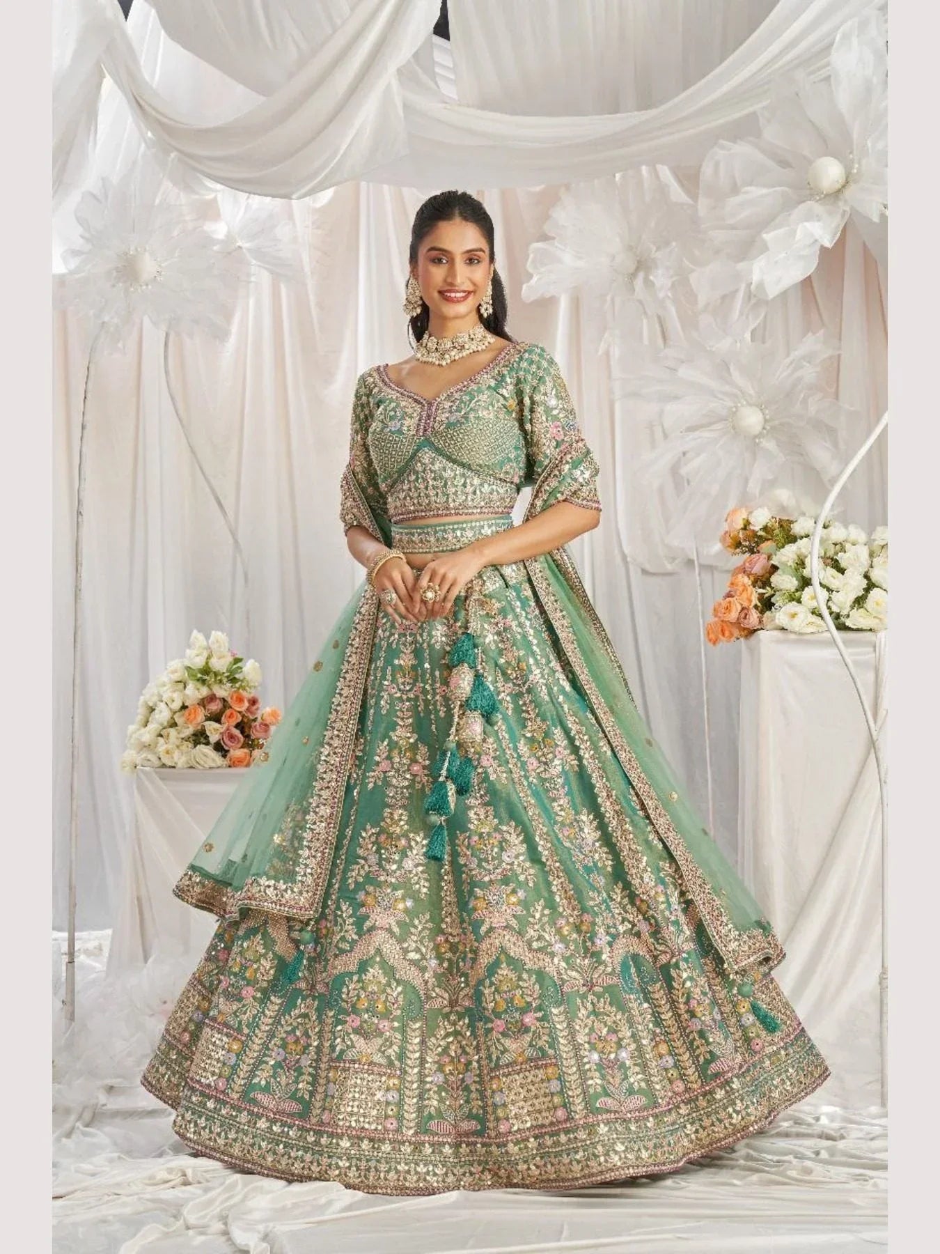 Stuning Outfit Bridal Special Net Lehenga Choli With Embroidered Work